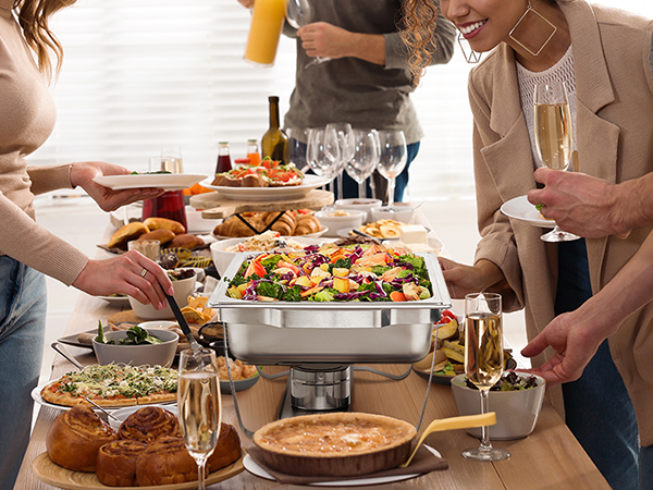Chauffe-plats Inox 9L 2 Bacs - Avec Couvercle, Pour Buffet, Mariage, événements, Supports Combustibles Inclus