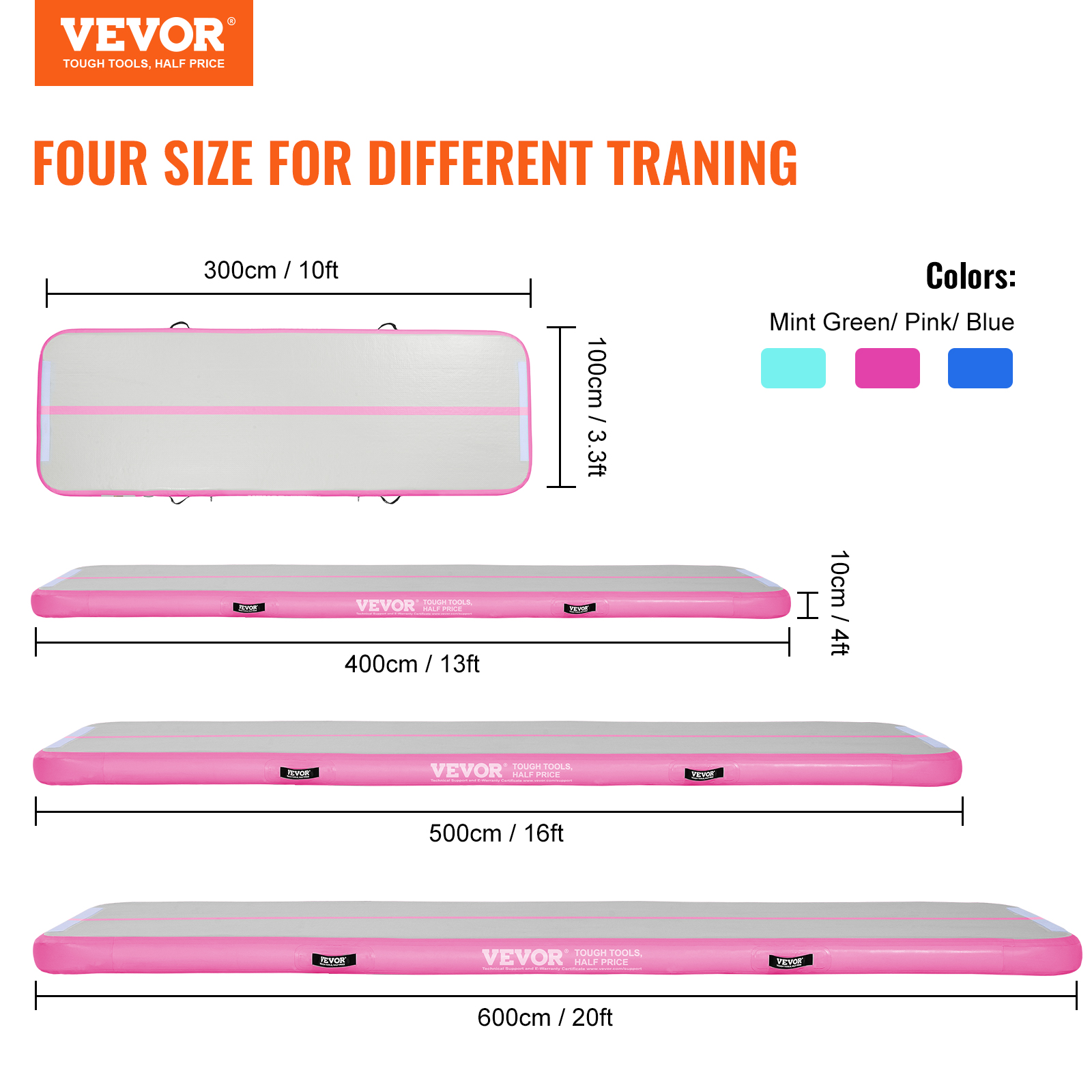 VEVOR 10/20/16FT Air Track Inflatable Training Tumbling Gymnastics Gym Mat