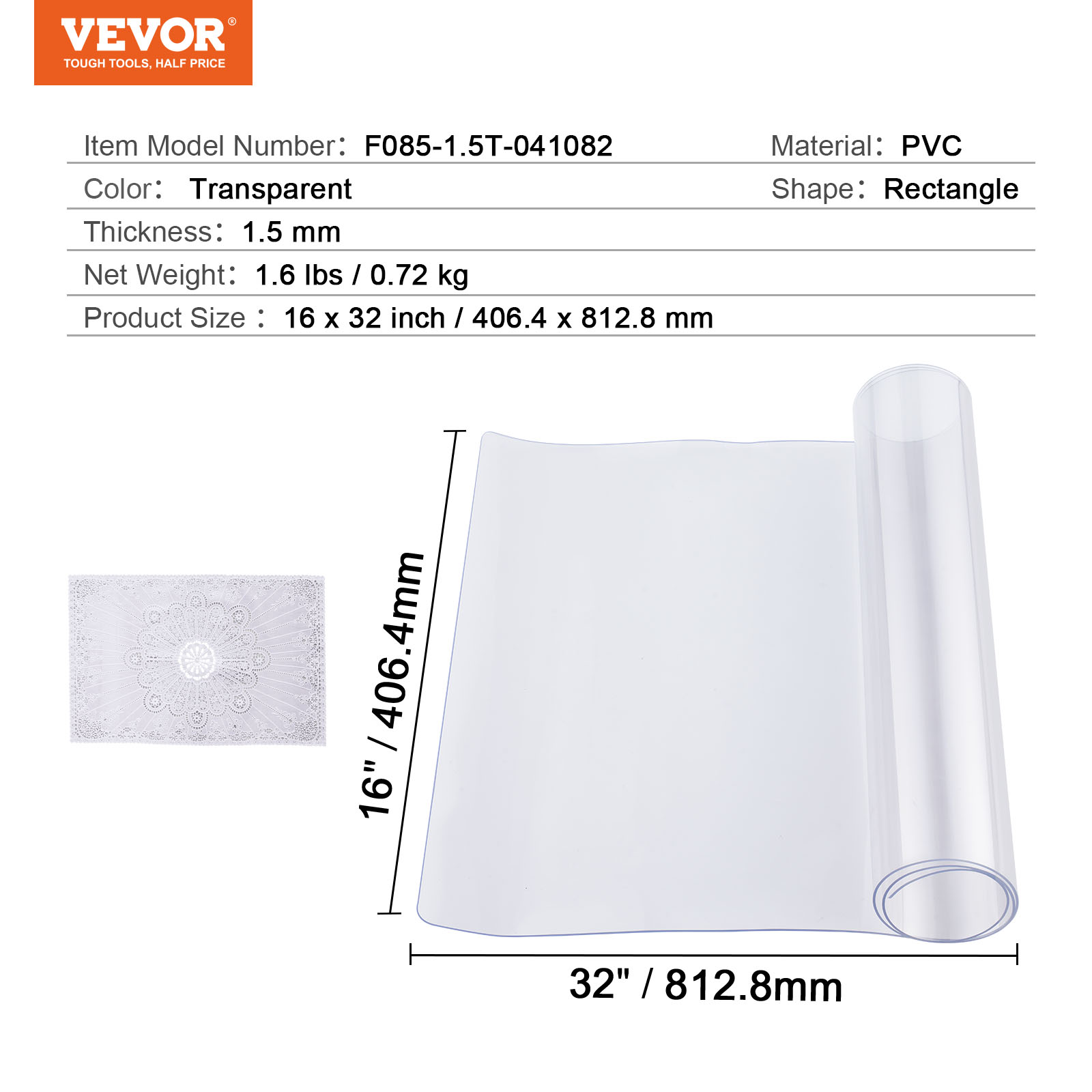 VEVOR PVC Table Protector 14x24-42x96 Inch Clear Plastic Desk Protector 1.5/2mm - Picture 105 of 158