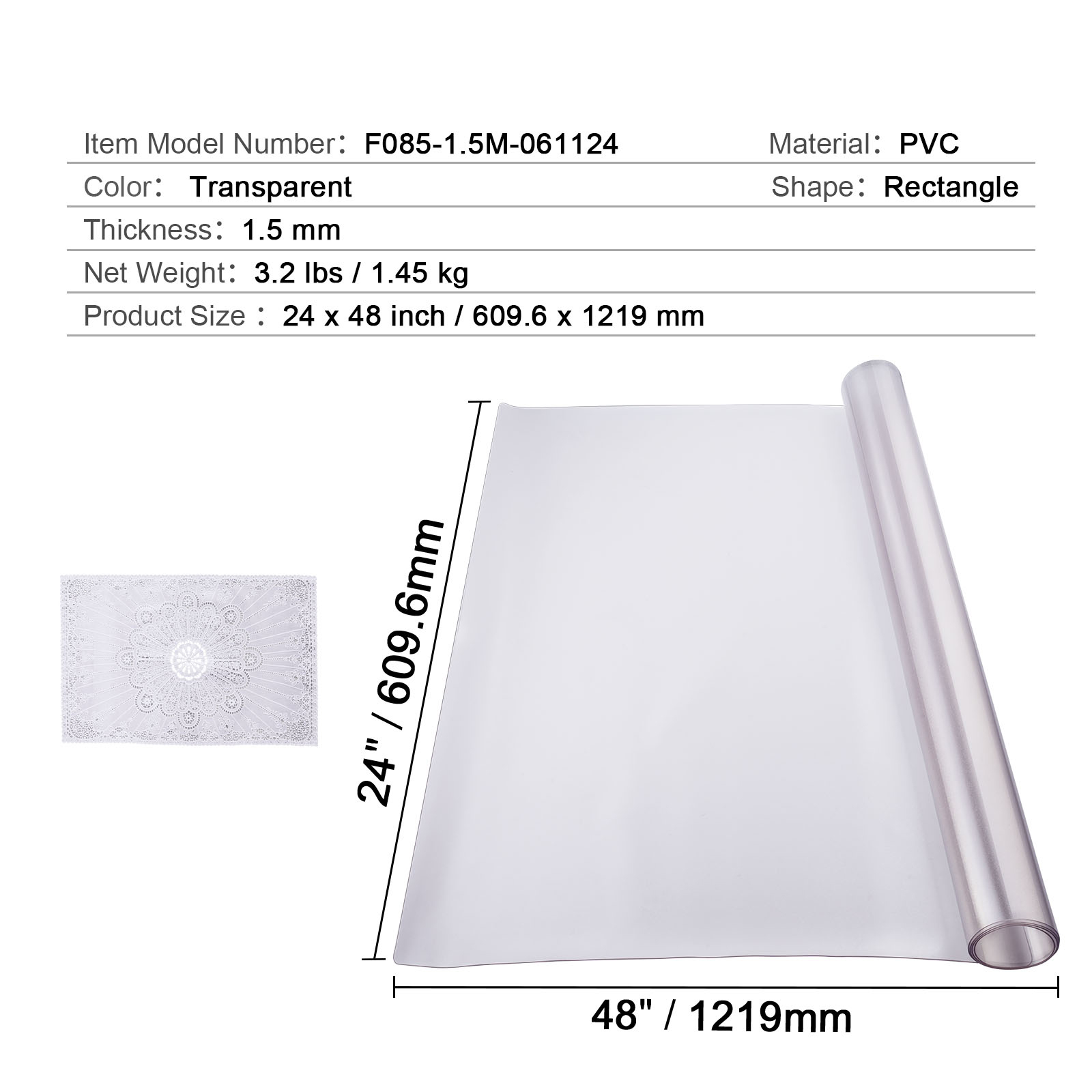 Uimoso PVC Table Protector 24x48/42x60/36x60 Frosted Plastic Protector 1.5mm - Picture 19 of 48