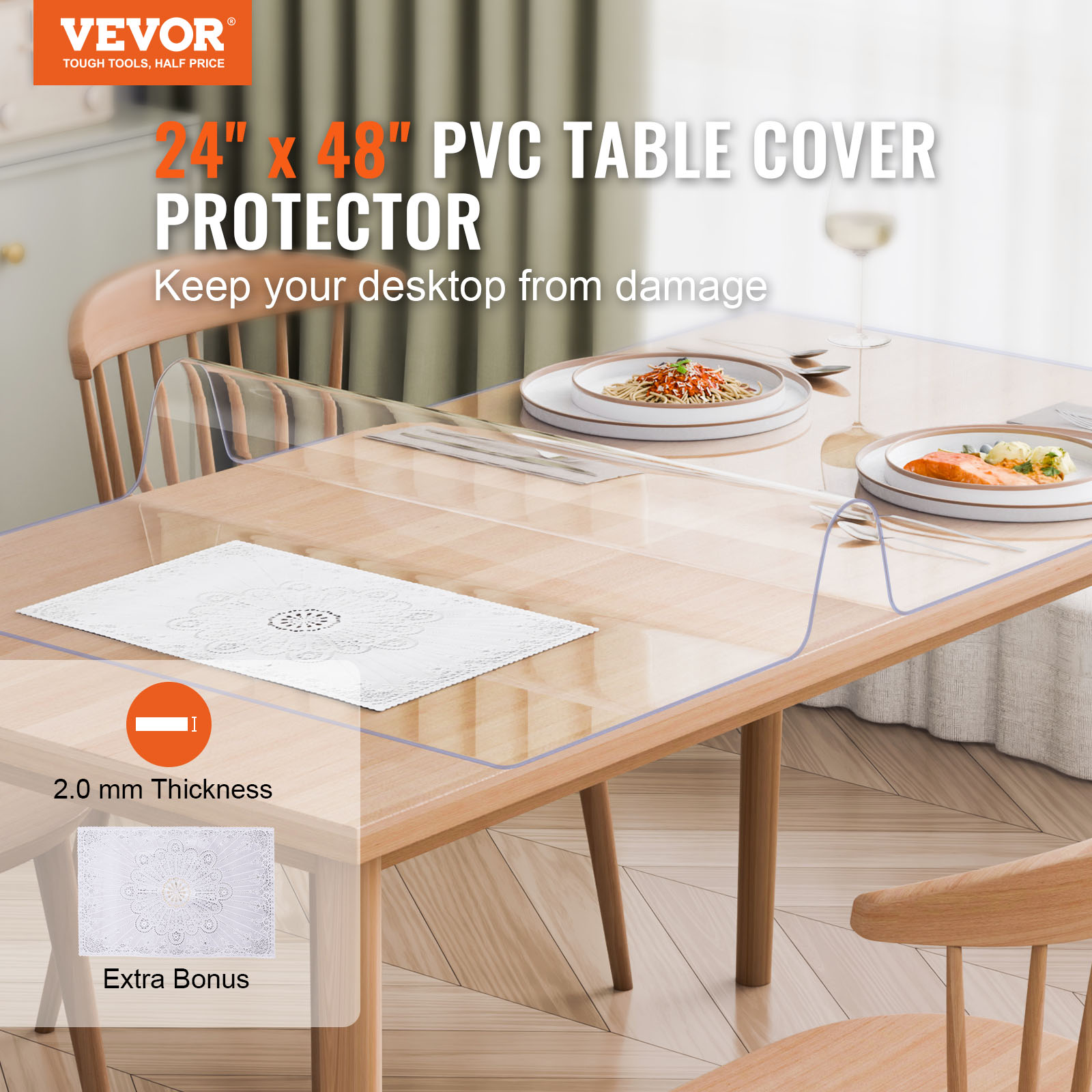 VEVOR PVC Table Protector 14x24-42x96 Inch Clear Plastic Desk Protector 1.5/2mm - Picture 40 of 158