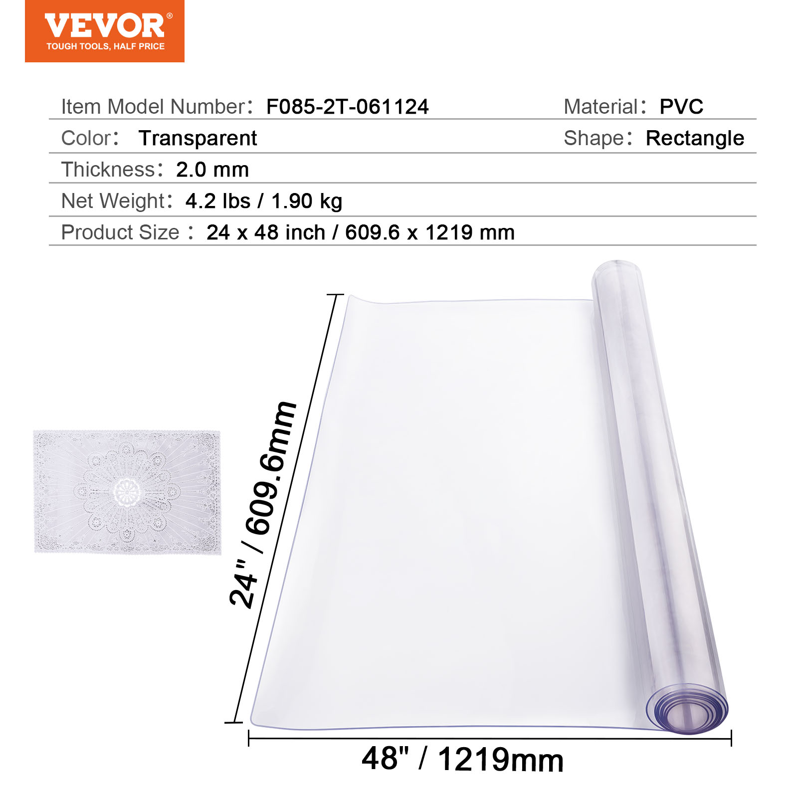 VEVOR PVC Table Protector 14x24-42x96 Inch Clear Plastic Desk Protector 1.5/2mm - Picture 45 of 158