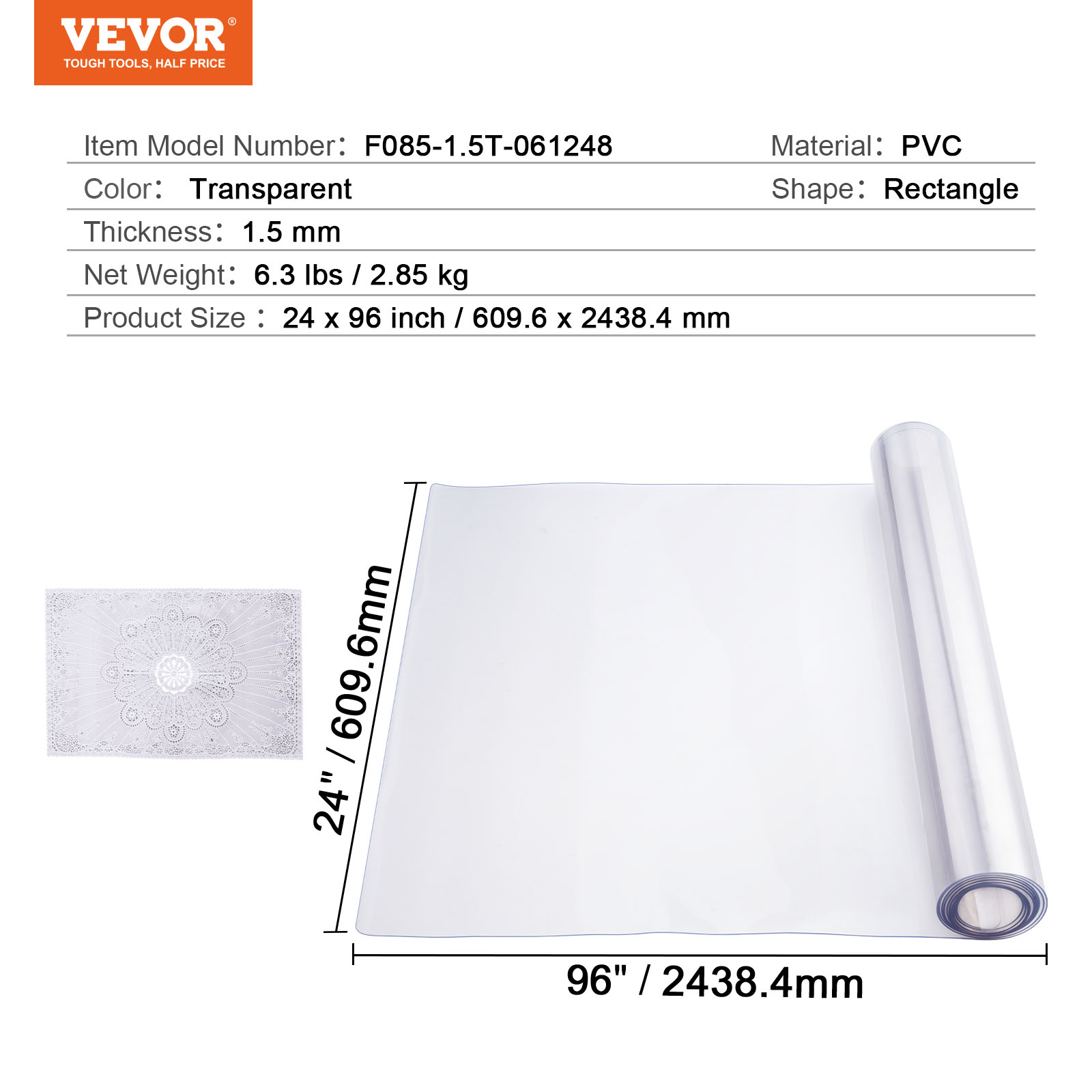 VEVOR PVC Table Protector 14x24-42x96 Inch Clear Plastic Desk Protector 1.5/2mm - Picture 33 of 158