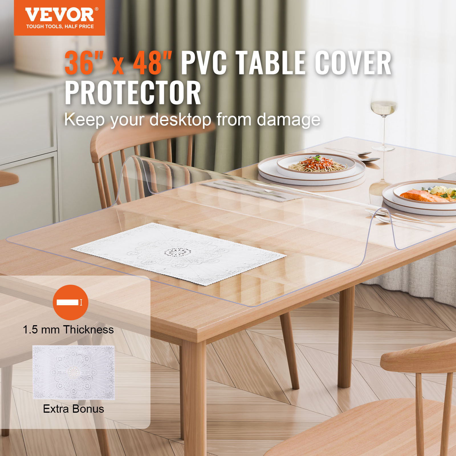 VEVOR PVC Table Protector 14x24-42x96 Inch Clear Plastic Desk Protector 1.5/2mm - Picture 64 of 158