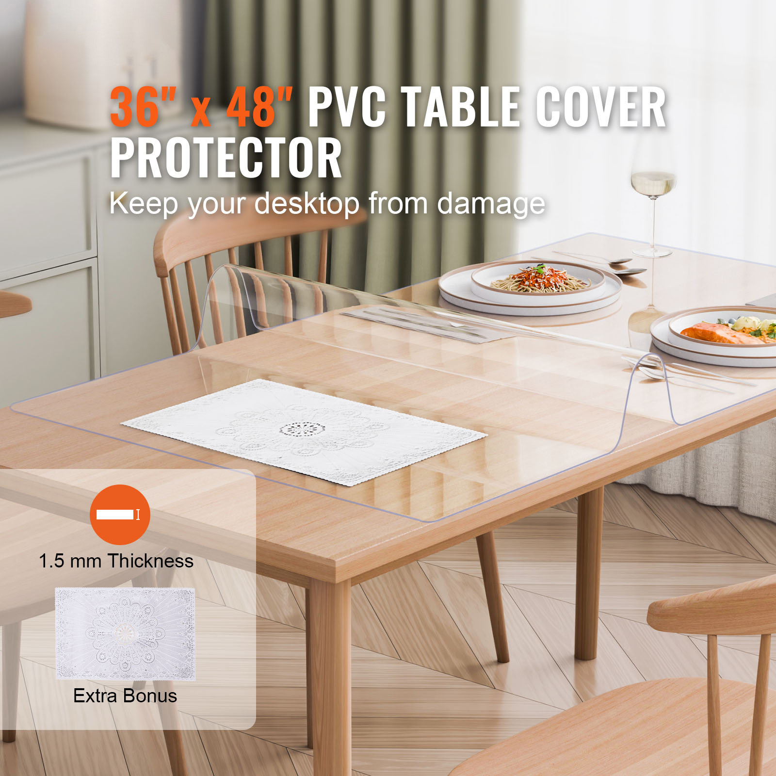 Uimoso PVC Table Protector 14x24-42x96 Inch Clear Plastic Desk Protector 1.5/2mm - Picture 74 of 168
