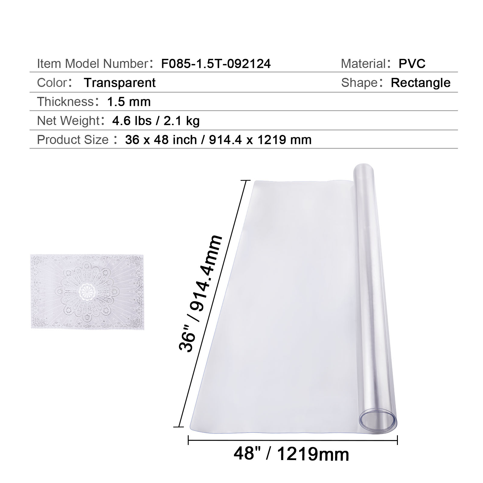 Uimoso PVC Table Protector 14x24-42x96 Inch Clear Plastic Desk Protector 1.5/2mm - Picture 79 of 168