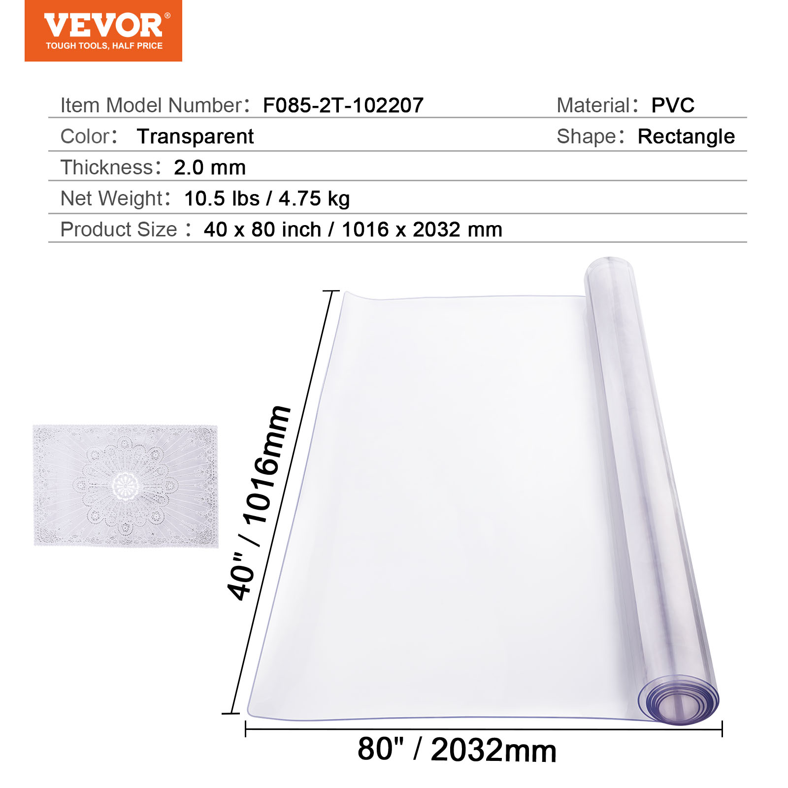 VEVOR PVC Table Protector 14x24-42x96 Inch Clear Plastic Desk Protector 1.5/2mm - Picture 81 of 158
