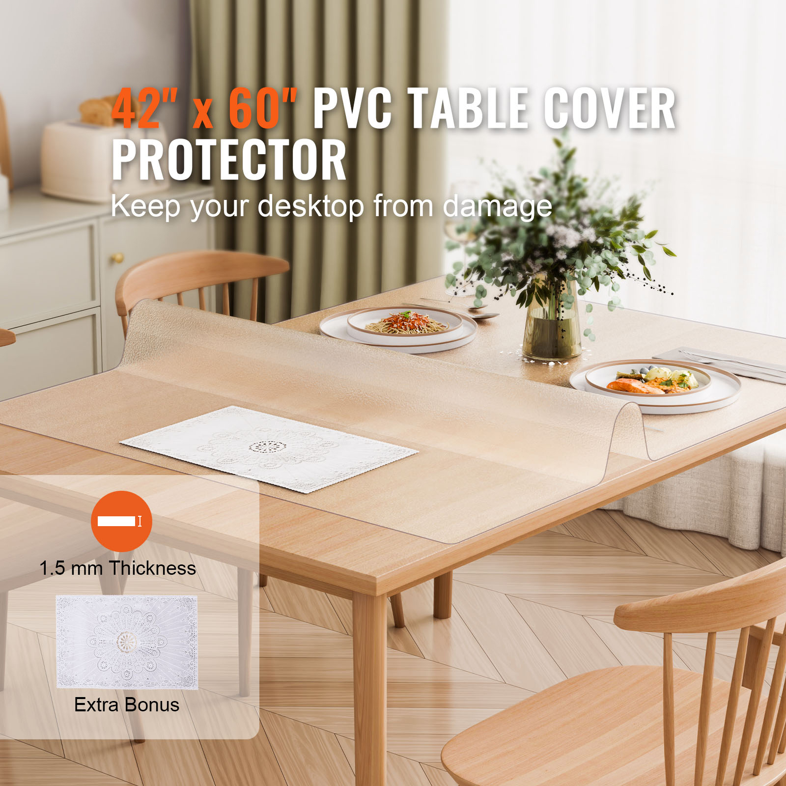 Uimoso PVC Table Protector 24x48/42x60/36x60 Frosted Plastic Protector 1.5mm - Picture 26 of 48