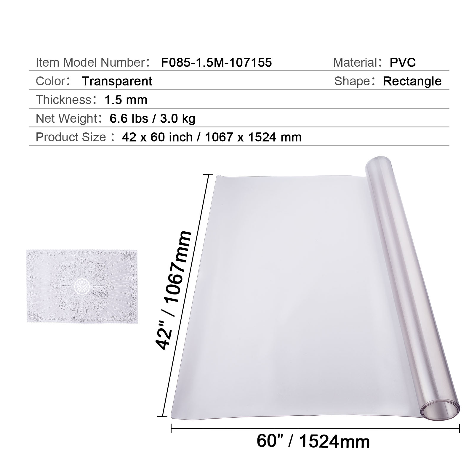 Uimoso PVC Table Protector 24x48/42x60/36x60 Frosted Plastic Protector 1.5mm - Picture 31 of 48