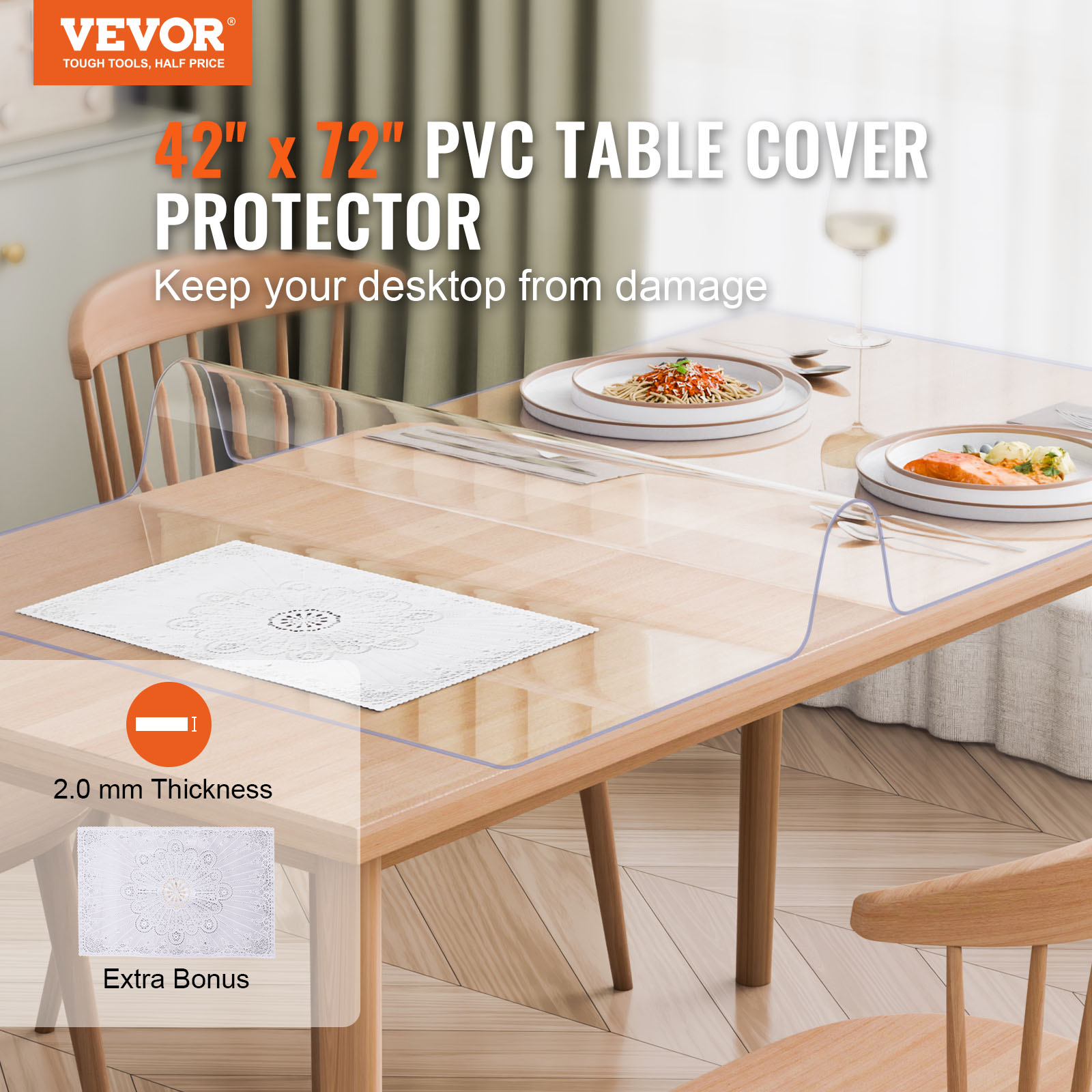 VEVOR PVC Table Protector 14x24-42x96 Inch Clear Plastic Desk Protector 1.5/2mm - Picture 148 of 158