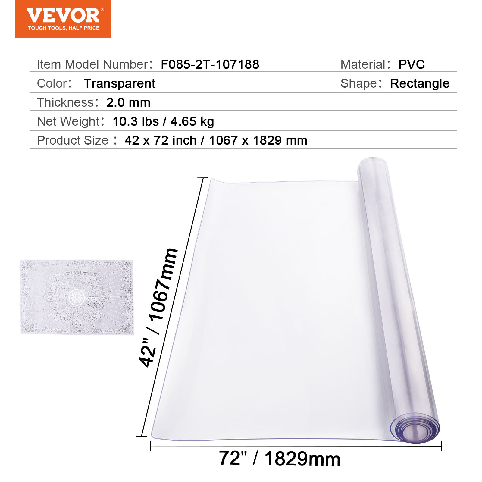 VEVOR PVC Table Protector 14x24-42x96 Inch Clear Plastic Desk Protector 1.5/2mm - Picture 153 of 158