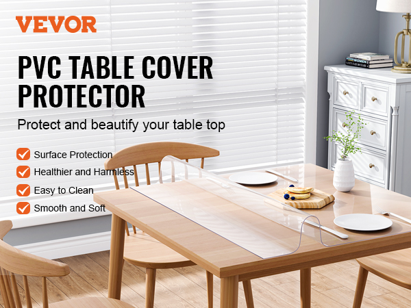 VEVOR 96 x 46 Inch Clear Table Cover Protector, 2mm Thick Clear Desk  Protector Table Pads, Plastic Tablecloth Table Protector for Dining Room  Table