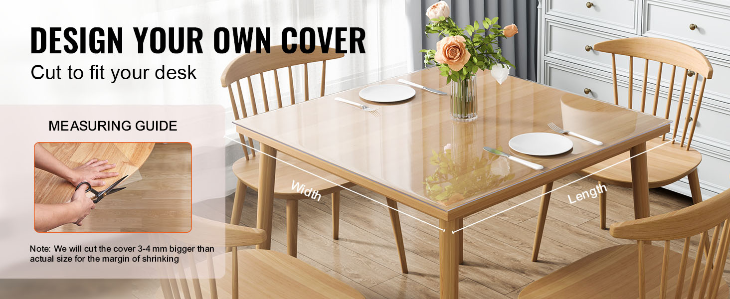 VEVOR Clear Table Cover Protector, 12" x 12"/305 x 305 mm Table Cover, 1.5 mm Thick PVC Plastic Tablecloth, Waterproof Desktop Protector for Writing Desk, Coffee Table, Dining Room Table