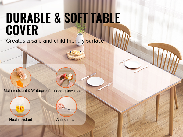 VEVOR VEVOR - Protector de mesa transparente de 80 x 42 pulgadas, 0.079 in  de grosor, protector de escritorio transparente, protector de mesa de  mantel de plástico para mesa de comedor