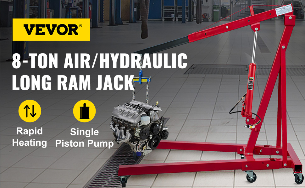 Hydraulic/Air Long Ram Jack,8-Ton,Single Pump