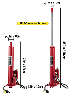 Hydraulic/Air Long Ram Jack,8-Ton,Single Pump
