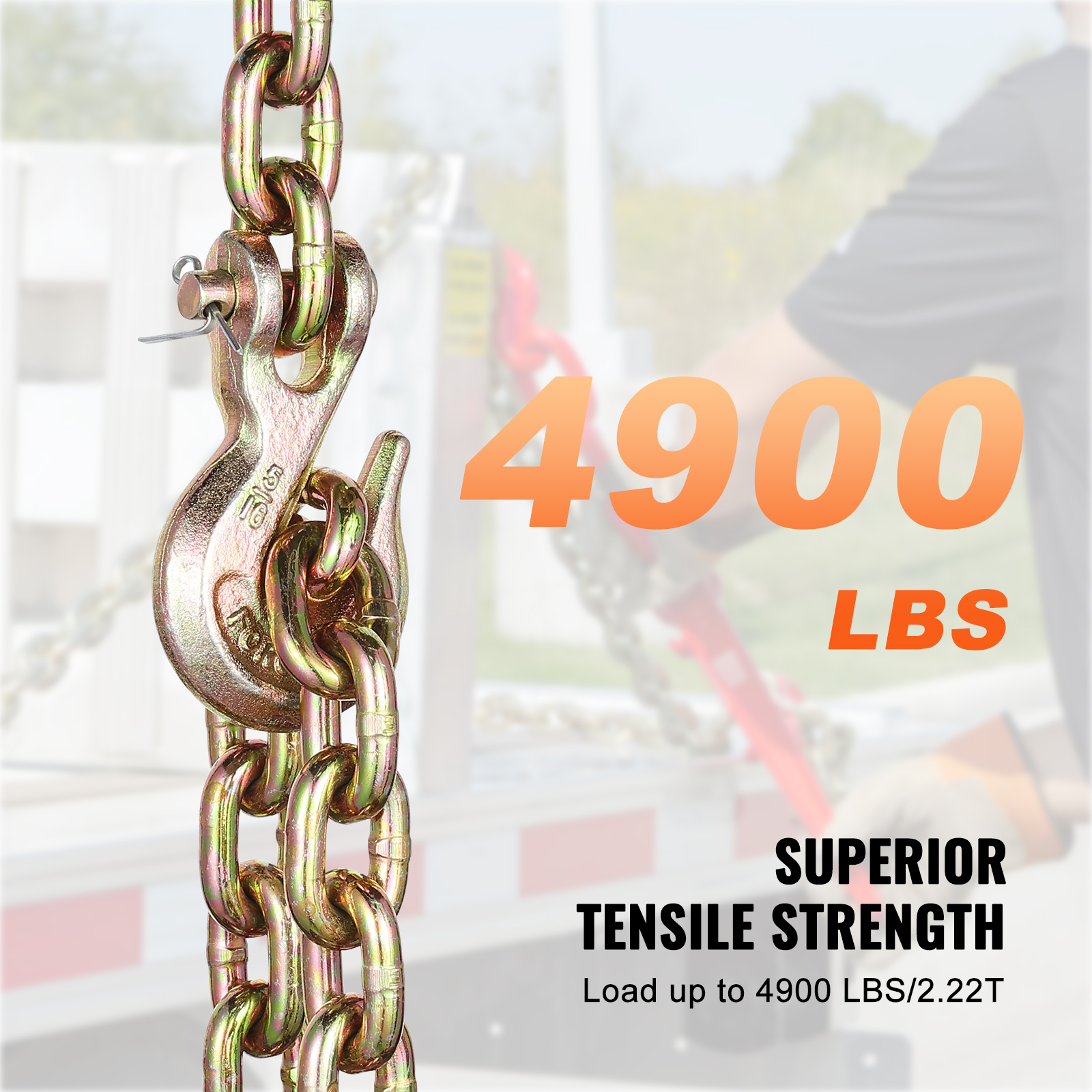 VEVOR 5/16"x10' Binder Chain G80 Tie Down Tow Chain with Hooks  2 Pack 4900 lbs