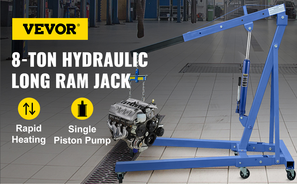 PreAsion Heavy Duty 12 Ton Stroke Hydraulic Long Ram Jack Ram Jack Engine Lift Crane with Handle 