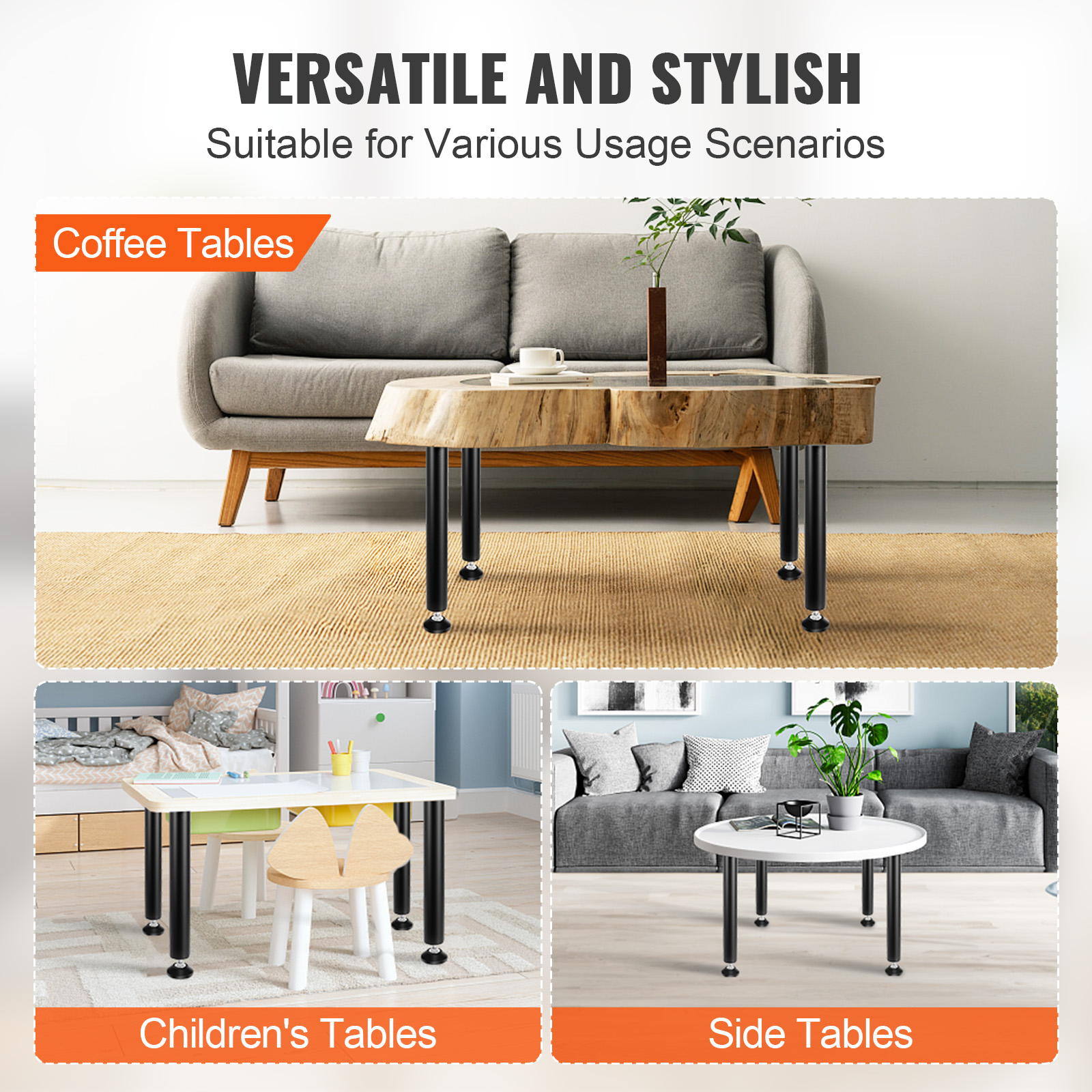 VEVOR 16" - 30" Solid Steel Adjustable Desk Legs Office Table Furniture Set of 4 - Picture 7 of 38