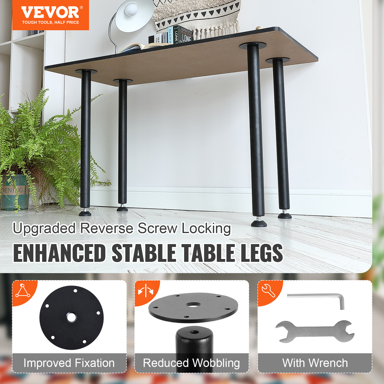 VEVOR 16" - 30" Solid Steel Adjustable Desk Legs Office Table Furniture Set of 4 - Picture 16 of 38