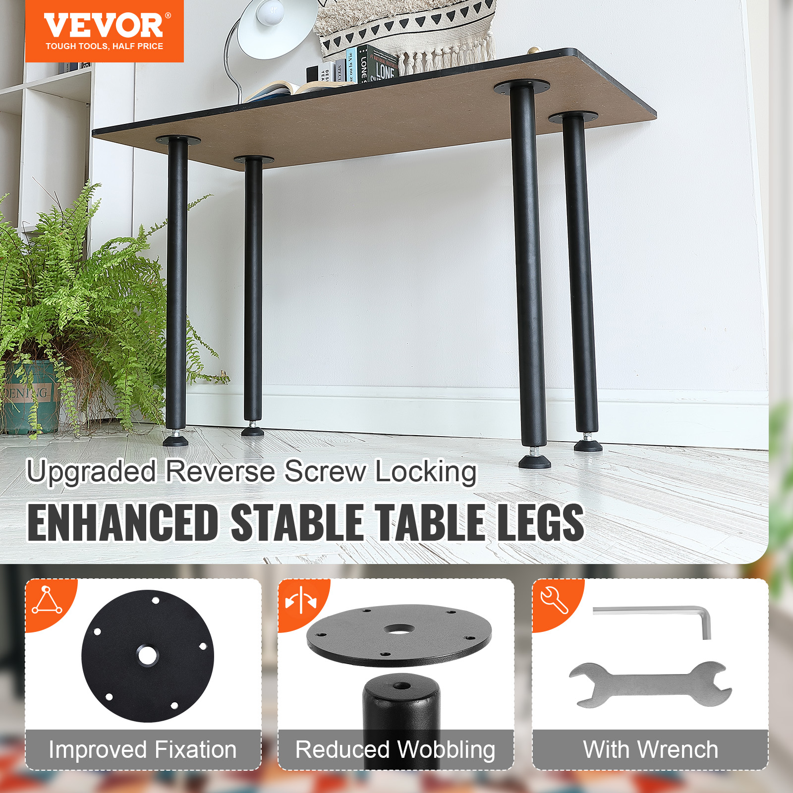 VEVOR 16" - 30" Solid Steel Adjustable Desk Legs Office Table Furniture Set of 4 - Picture 28 of 38