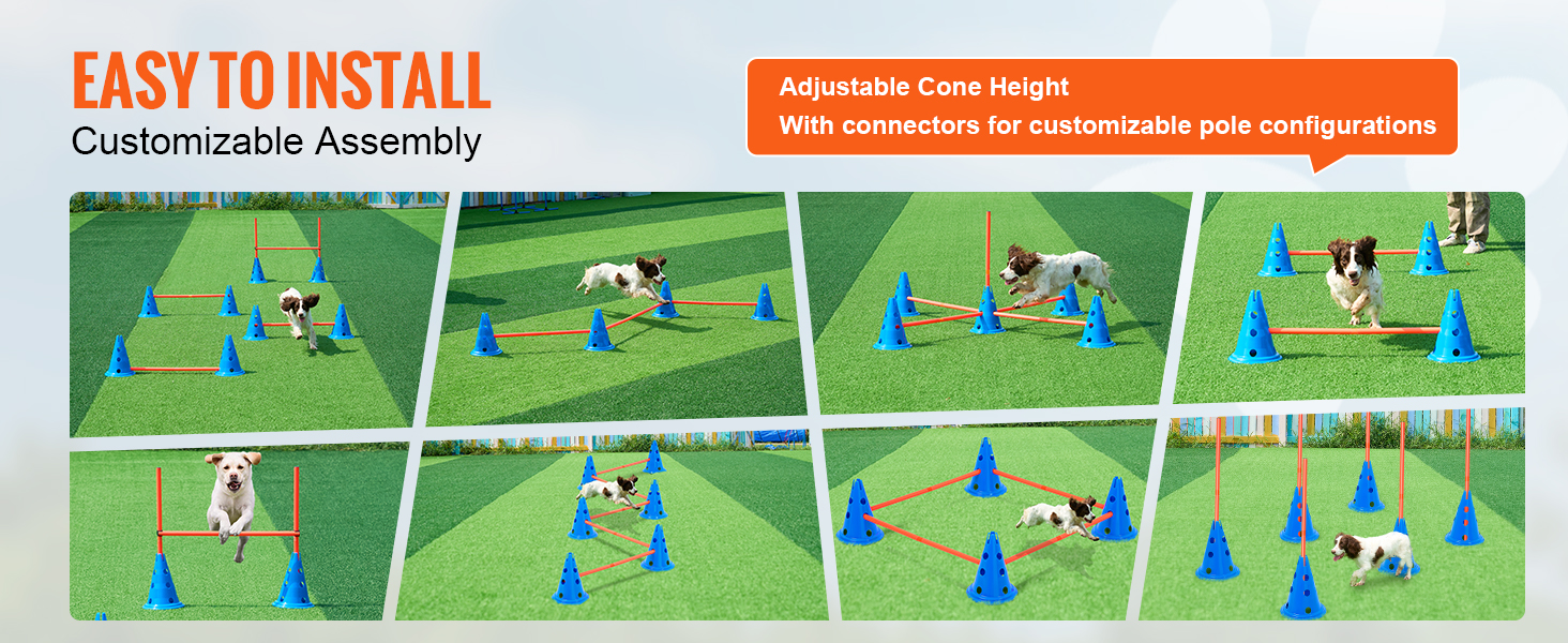 TRIXIE Dog Agility Hurdle Cone Set, Portable Canine Agility Training Set 6 Exercise Cones With 3 Agility Rods