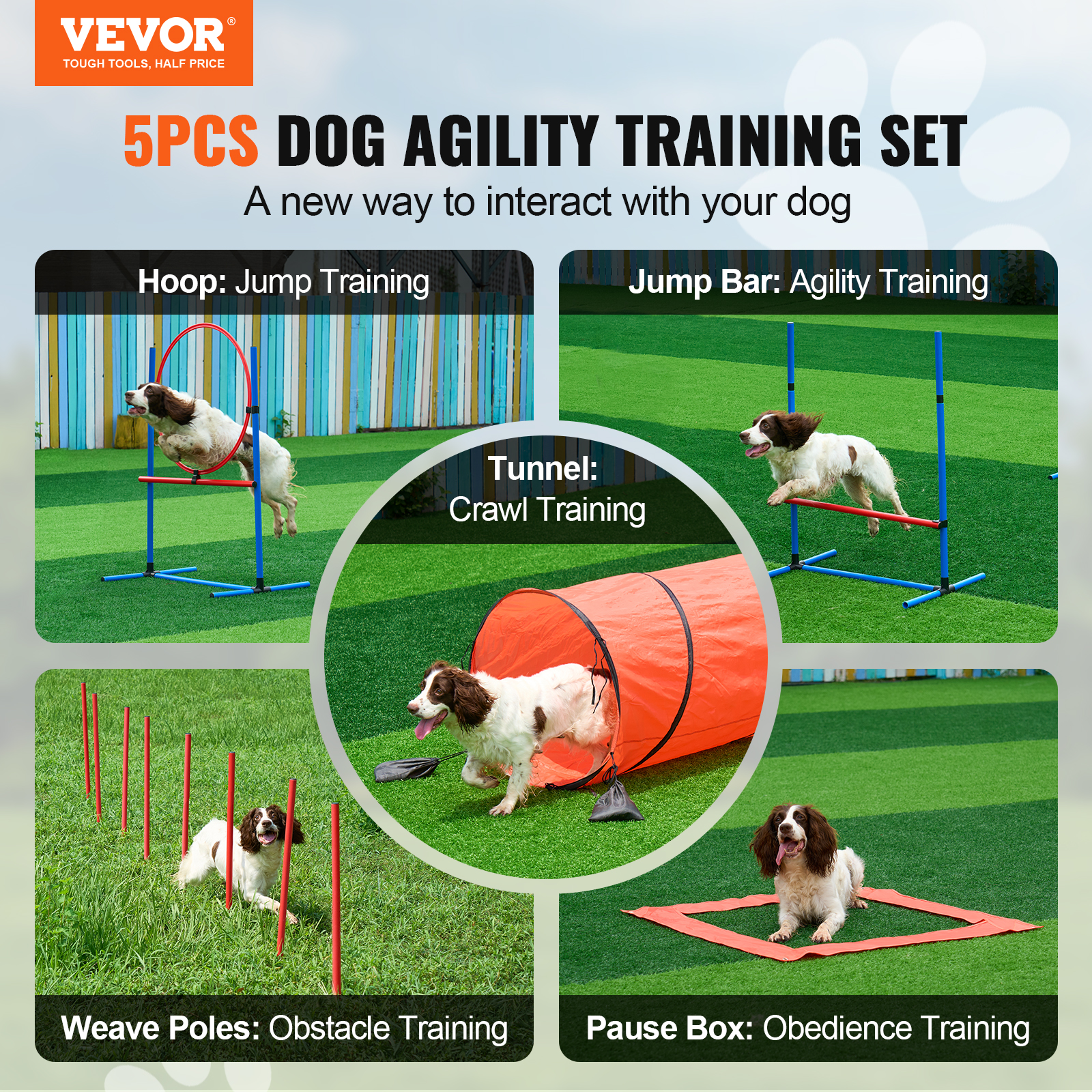 VEVOR Dog Agility Training Equipment w/ Hurdles Cone/Tunnel / Jump/Tunnels Ring - Picture 40 of 98