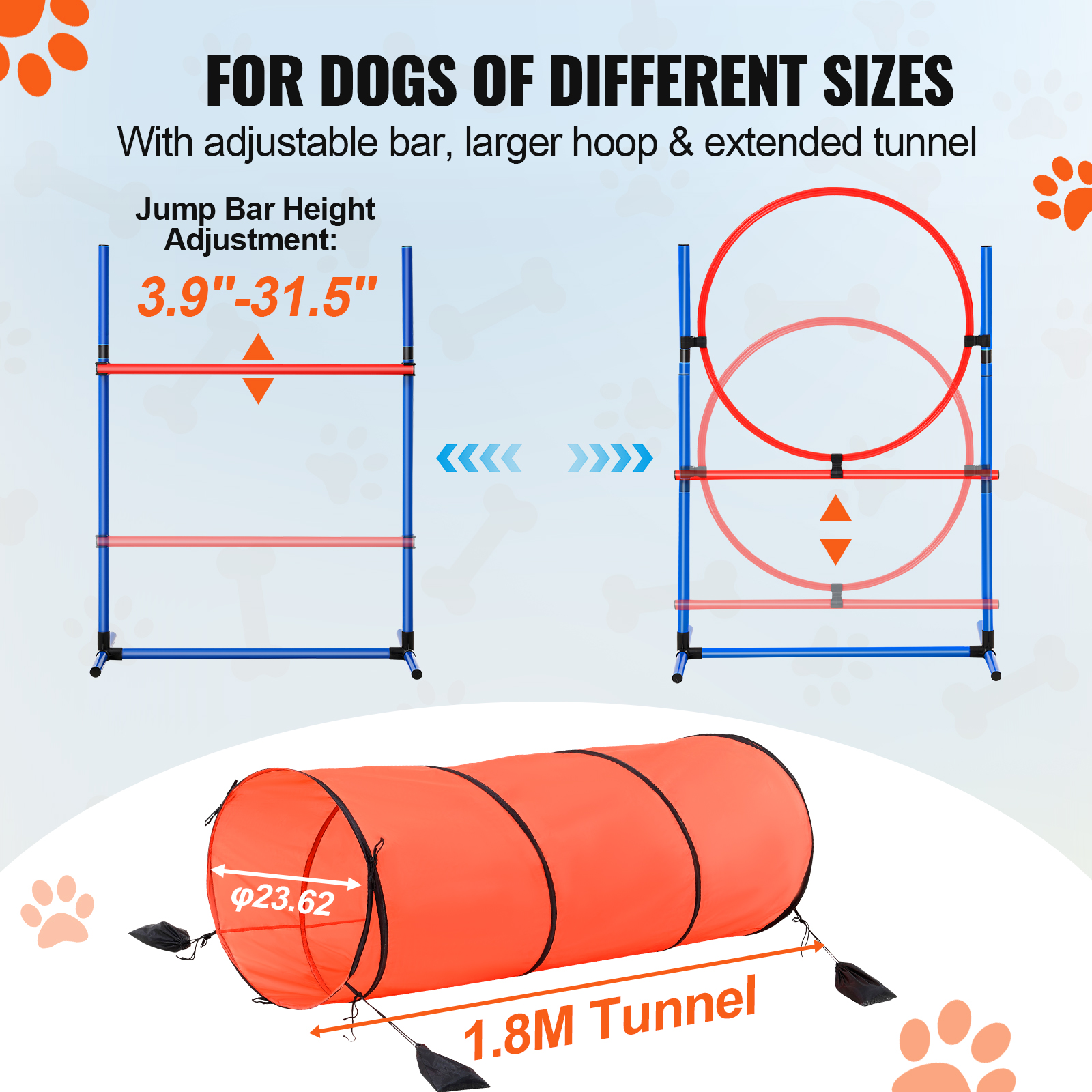 VEVOR Dog Agility Training Equipment w/ Hurdles Cone/Tunnel / Jump/Tunnels Ring - Picture 42 of 98