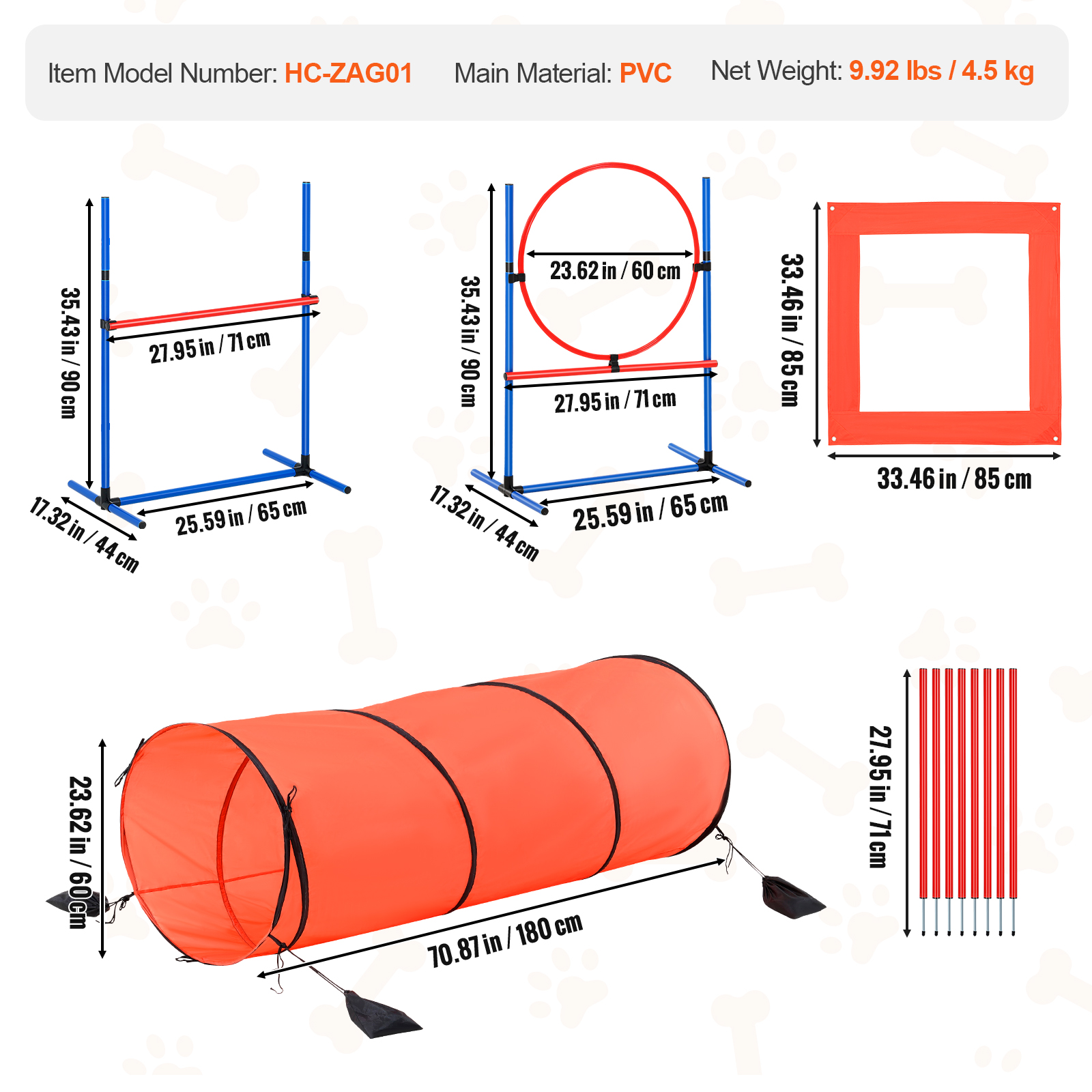 VEVOR Dog Agility Training Equipment w/ Hurdles Cone/Tunnel / Jump/Tunnels Ring - Picture 45 of 98