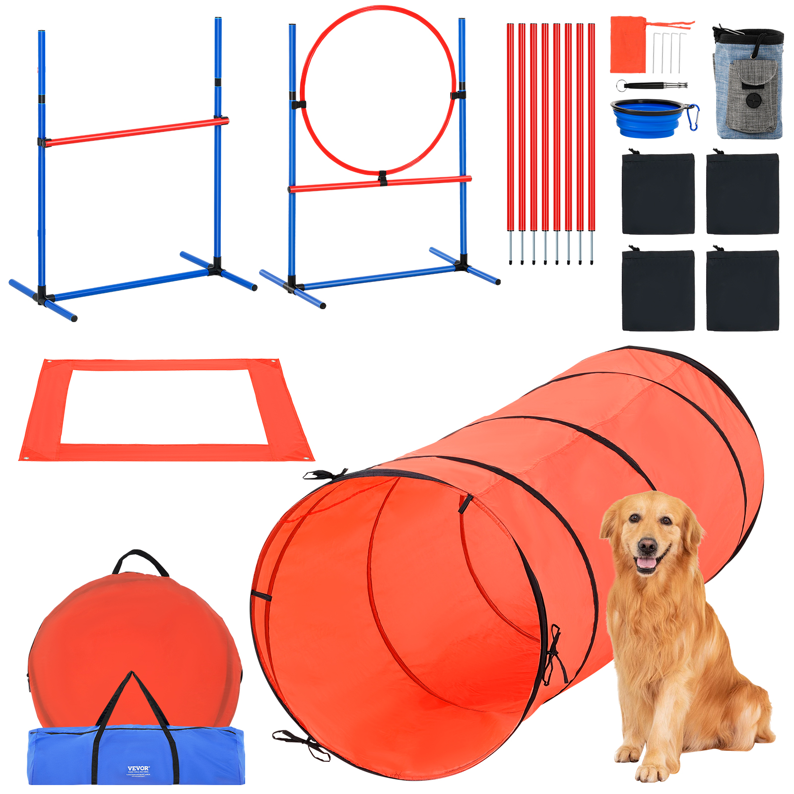 VEVOR Dog Agility Training Equipment w/ Hurdles Cone/Tunnel / Jump/Tunnels Ring - Picture 39 of 98