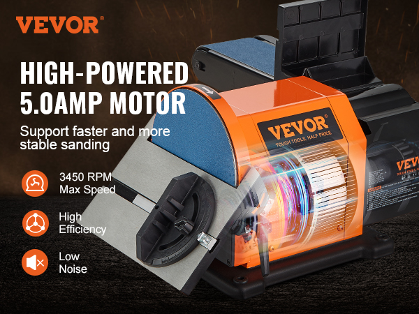 VEVOR Belt Disc Sander Combo, 6" Disc Sander and 4" x 36" Belt Sander with 5A Induction Motor 3450RPM, 0-90° Tiltable Belt and 0-45° Adjustable Cast Aluminum Worktable for Woodworking, Metalworking