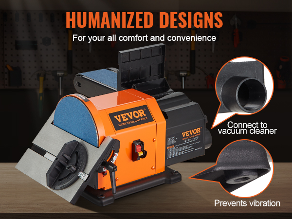 VEVOR Belt Disc Sander Combo, 6" Disc Sander and 4" x 36" Belt Sander with 5A Induction Motor 3450RPM, 0-90° Tiltable Belt and 0-45° Adjustable Cast Aluminum Worktable for Woodworking, Metalworking