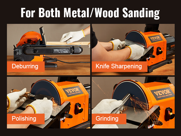 VEVOR Belt Disc Sander Combo, 6" Disc Sander and 4" x 36" Belt Sander with 5A Induction Motor 3450RPM, 0-90° Tiltable Belt and 0-45° Adjustable Cast Aluminum Worktable for Woodworking, Metalworking