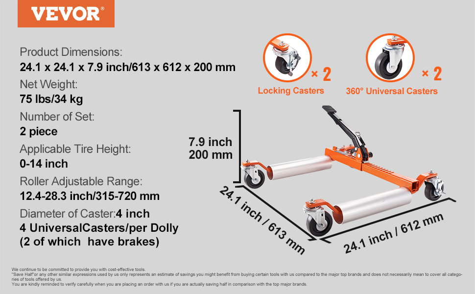 VEVOR Wheel Dolly, 1500 LBS Car Wheel Dolly Jack, Mechanic Lift