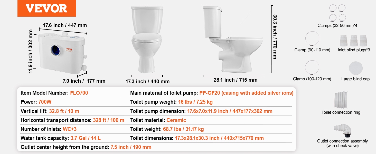 Macerating Toilet System,with Pump,For Basement