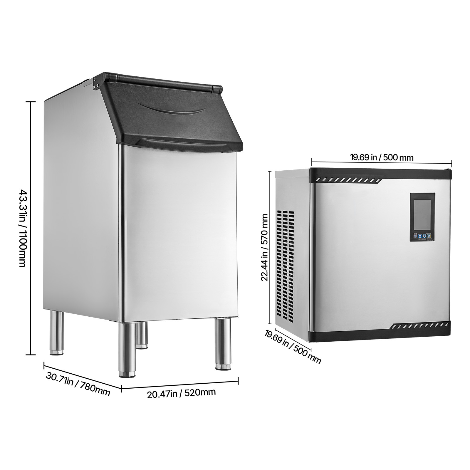 Uimoso 300/450/550/650/800/1000LBS Commercial Ice Maker Machine Self-Cleaning