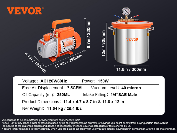 VEVOR Pompa per Vuoto per Aria Condizionata 9 CFM, Kit Pompa per Vuoto  Automatica 1 HP