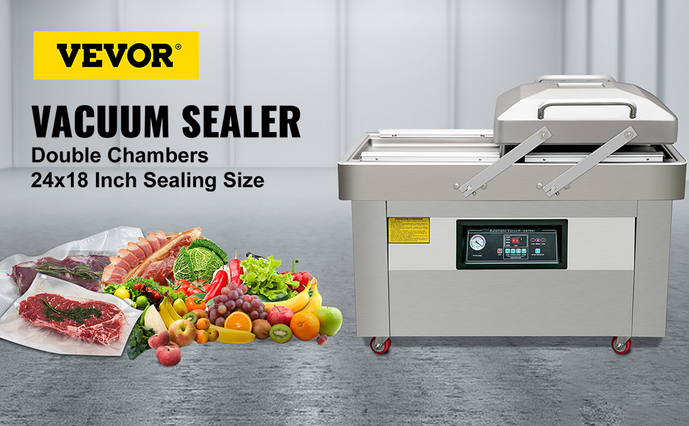 VEVOR Vacuum Sealer Machine, 90Kpa 130W Powerful Dual Pump and Dual Sealing, Dry and Moist Food Storage, Automatic and Manual Air Sealing System