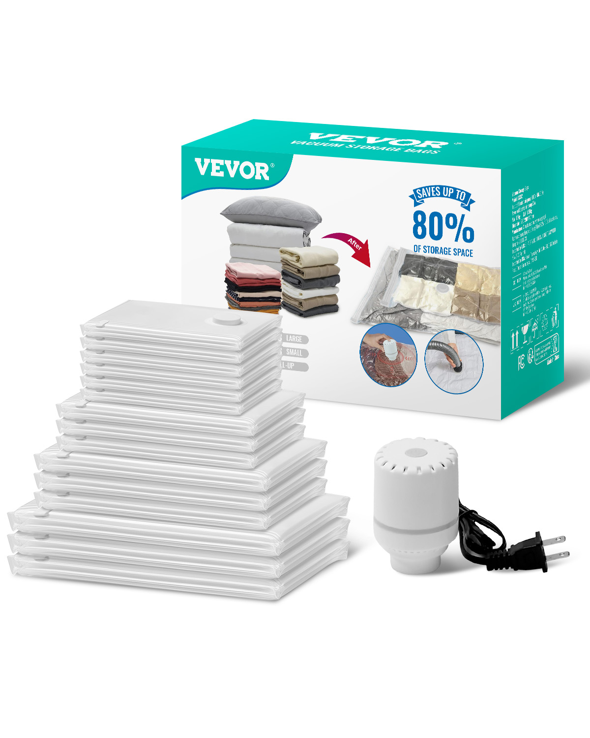 10/15/20pc Vacuum Storage Bags Space Saver Cloth Saving Bag Hand/Electric Pump - Picture 37 of 48