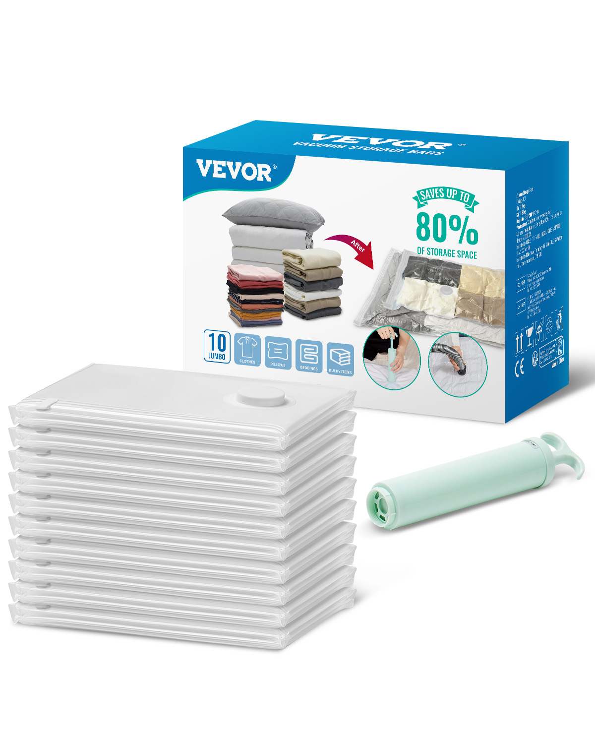 10/15/20pc Vacuum Storage Bags Space Saver Cloth Saving Bag Hand/Electric Pump - Picture 13 of 48
