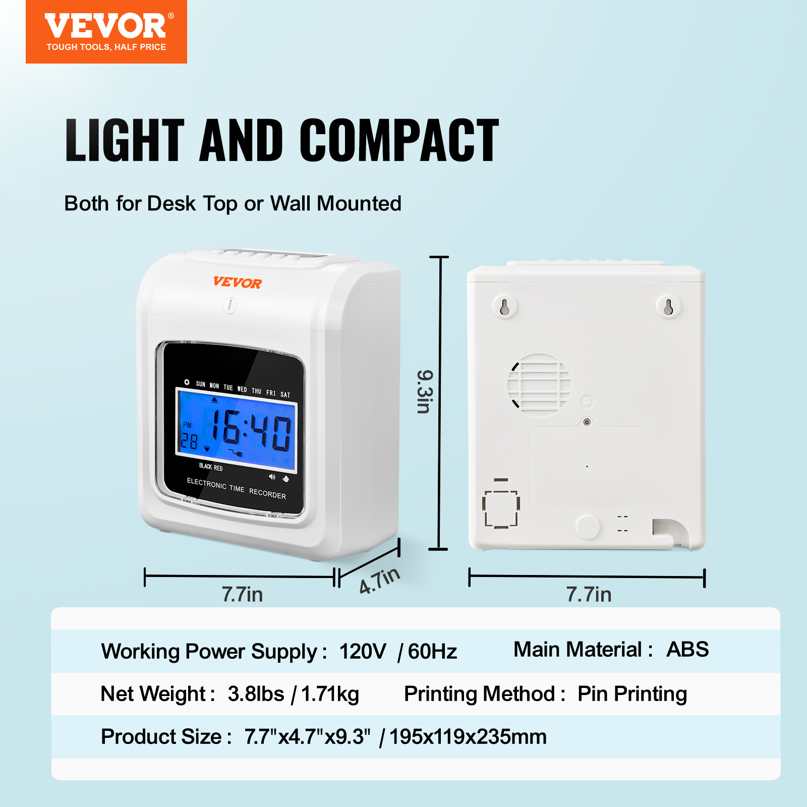 Vevor Punch Time Clock Time Tracker Machine For Employees With Time