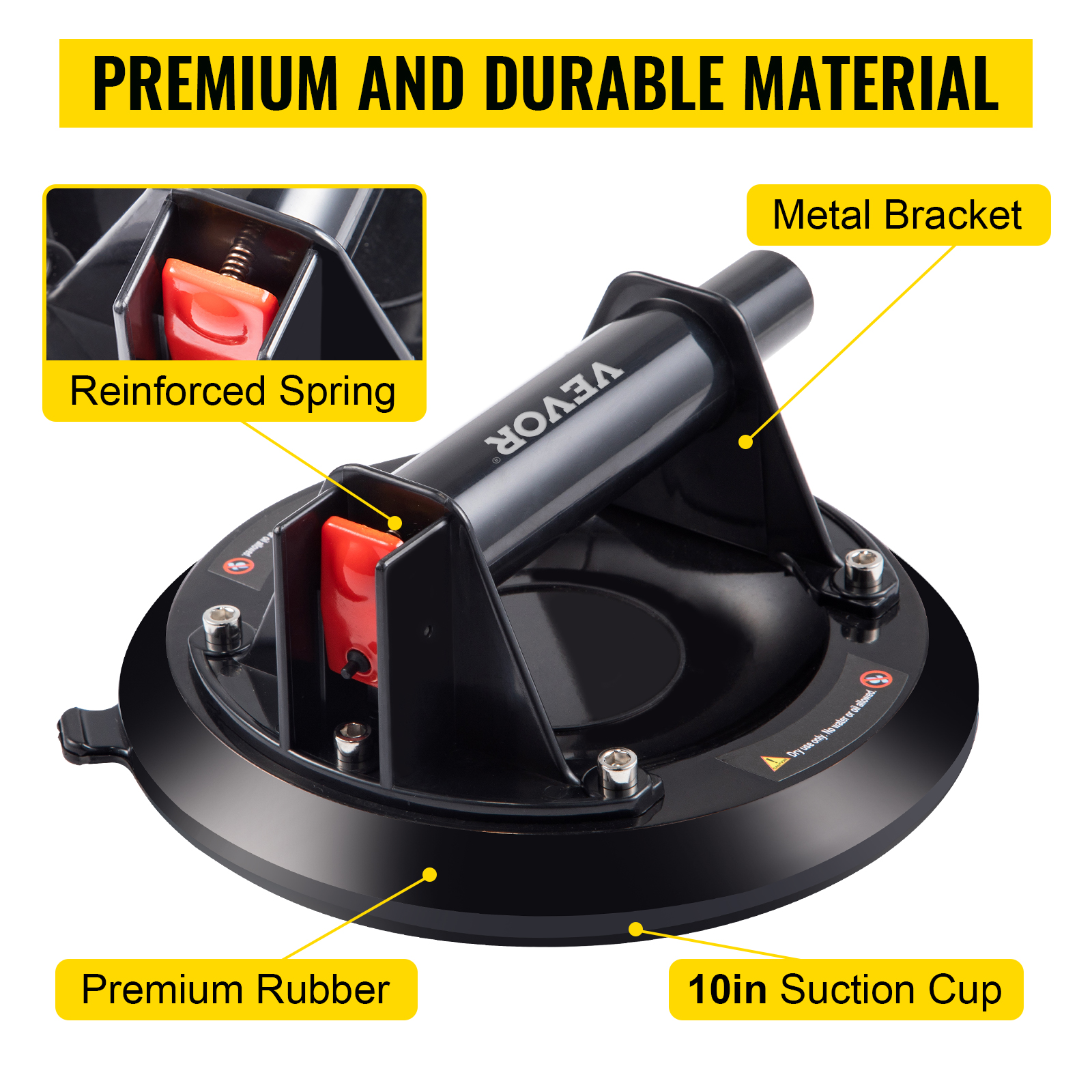 VEVOR Lifting Vacuum Suction Cup, 10'' Glass Lifter Suction Cup, 220lbs ...