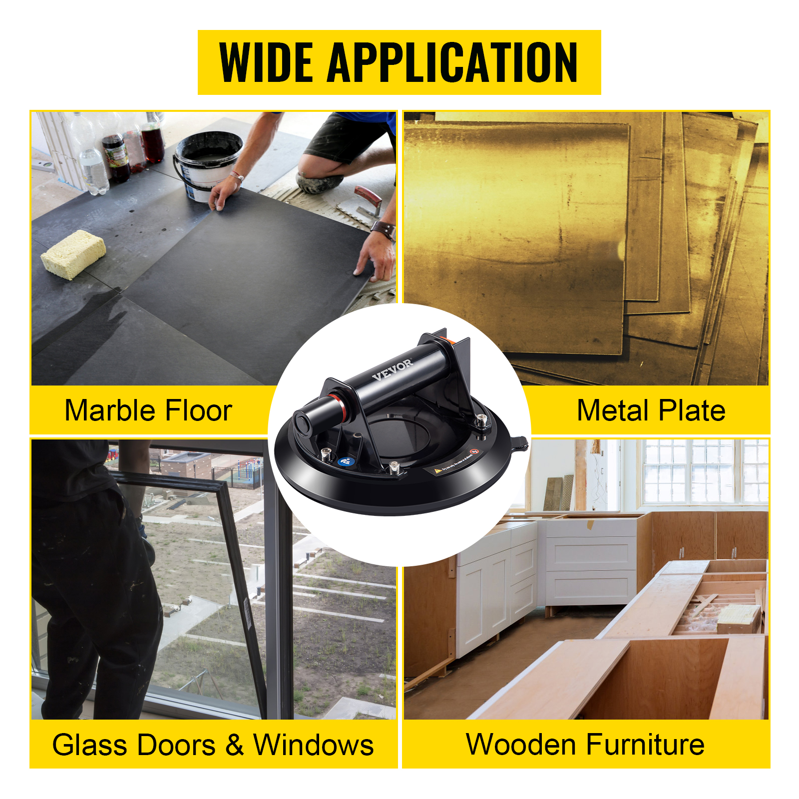 VEVOR Lifting Vacuum Suction Cup, 10'' Glass Lifter Suction Cup, 220lbs