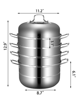 VEVOR Vaporiera 28/30cm in Acciaio Inox 304 Pentola a Vapore 5 Piani Con  Coperchio Set di Pentola Vapore per Pesce Baozi Verdure Carne, Set di  Pentola a Vapore 5 Ripiani in Acciaio