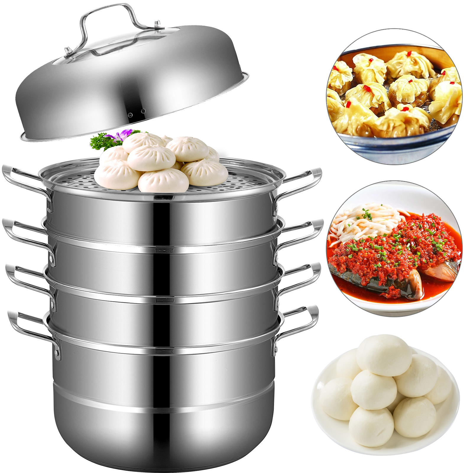 VEVOR 5 Layer Food Steamer 28cm 30cm Stainless Steel Stock Pot for Home Steaming Dumplings Vegetables Rice Cooking Steamed Dish