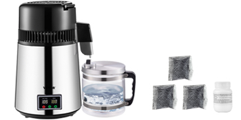 VEVOR Water Distiller, 4L Distilled Water Maker, Pure Water Distiller with Dual Temperature Displays, 750W Distilled Water Machine, Water Distillers for Home Countertop with Glass Container, Silver