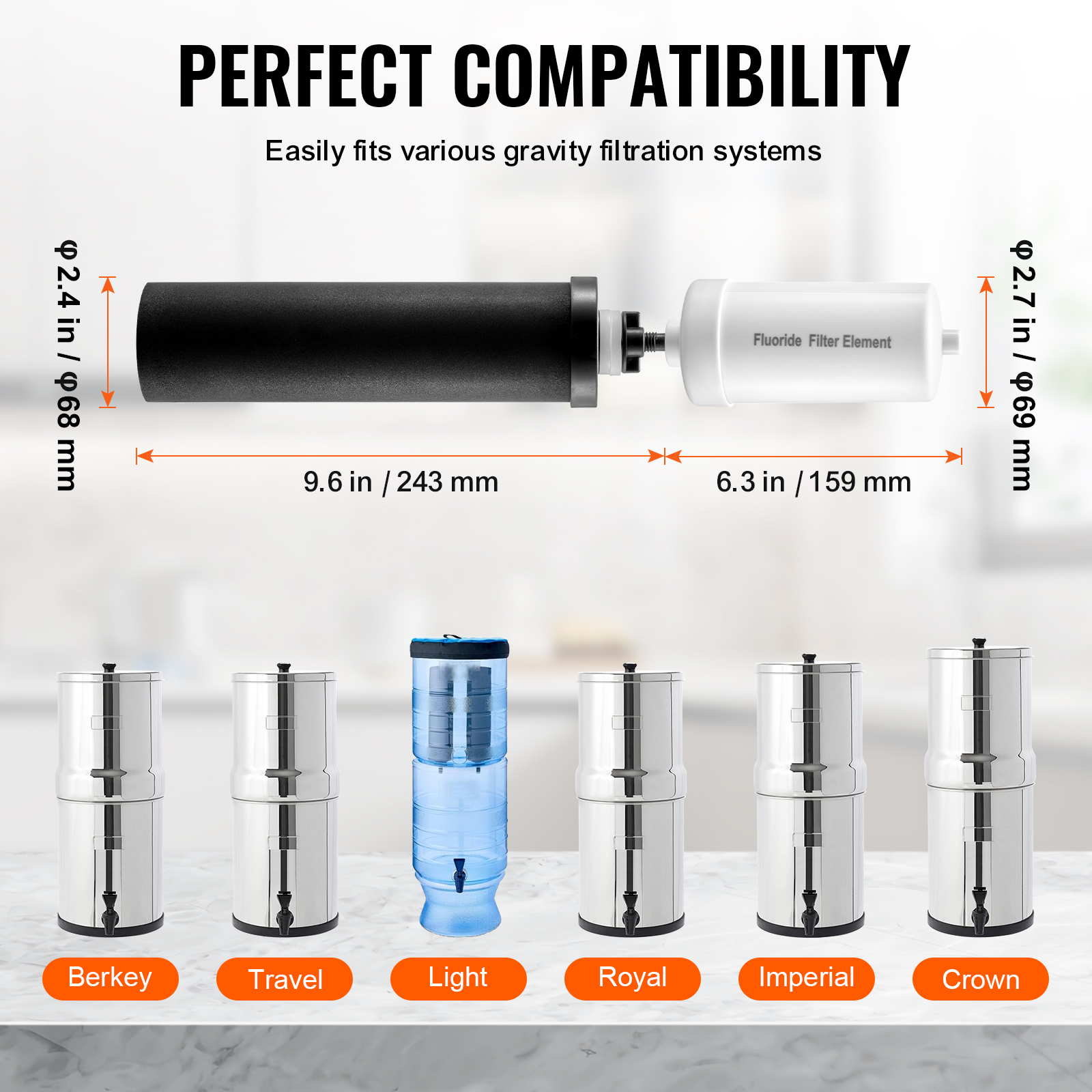 2.25G Gravity-fed Water Filter Countertop System Stainless Steel 4 Filters