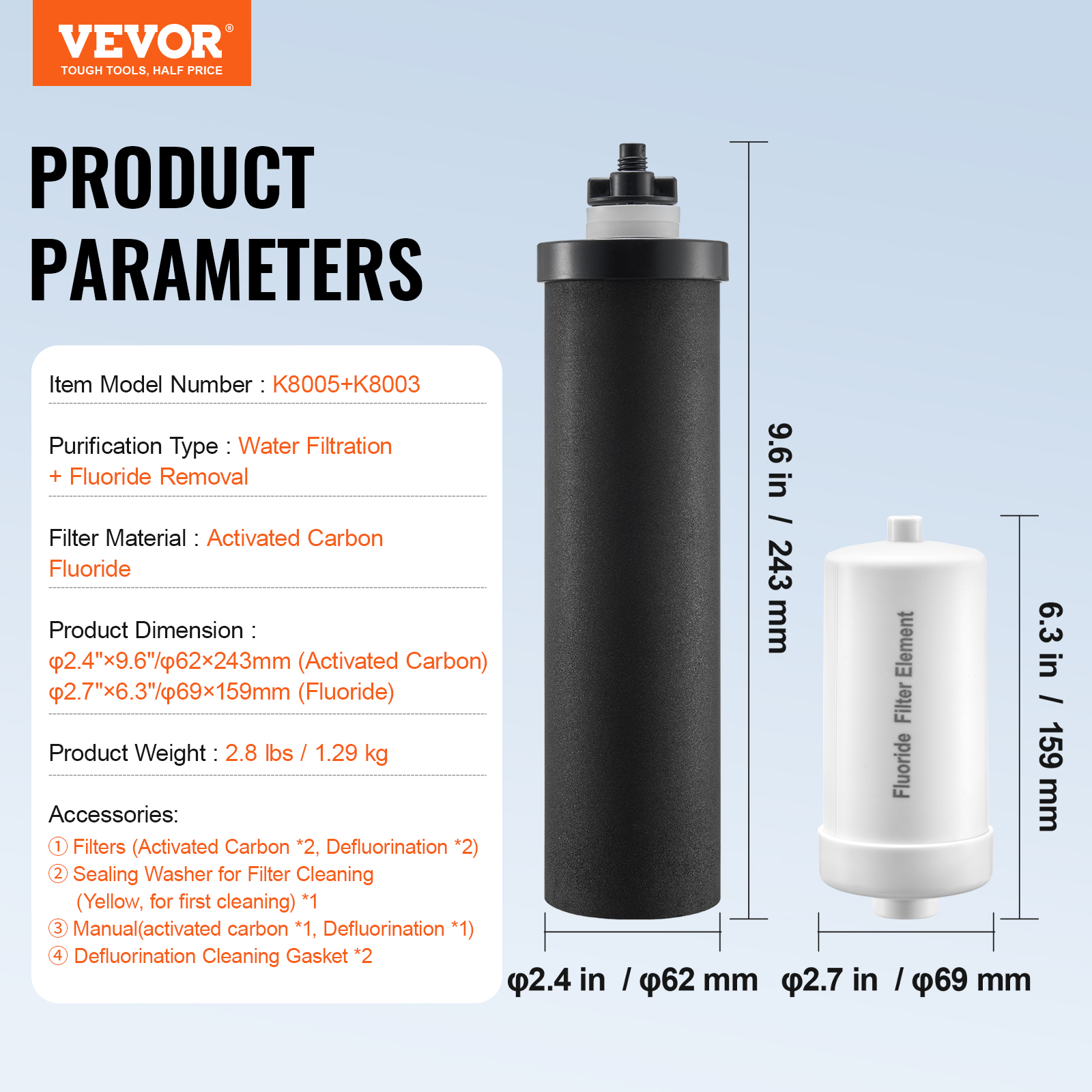 2.25G Gravity-fed Water Filter Countertop System Stainless Steel 4 Filters