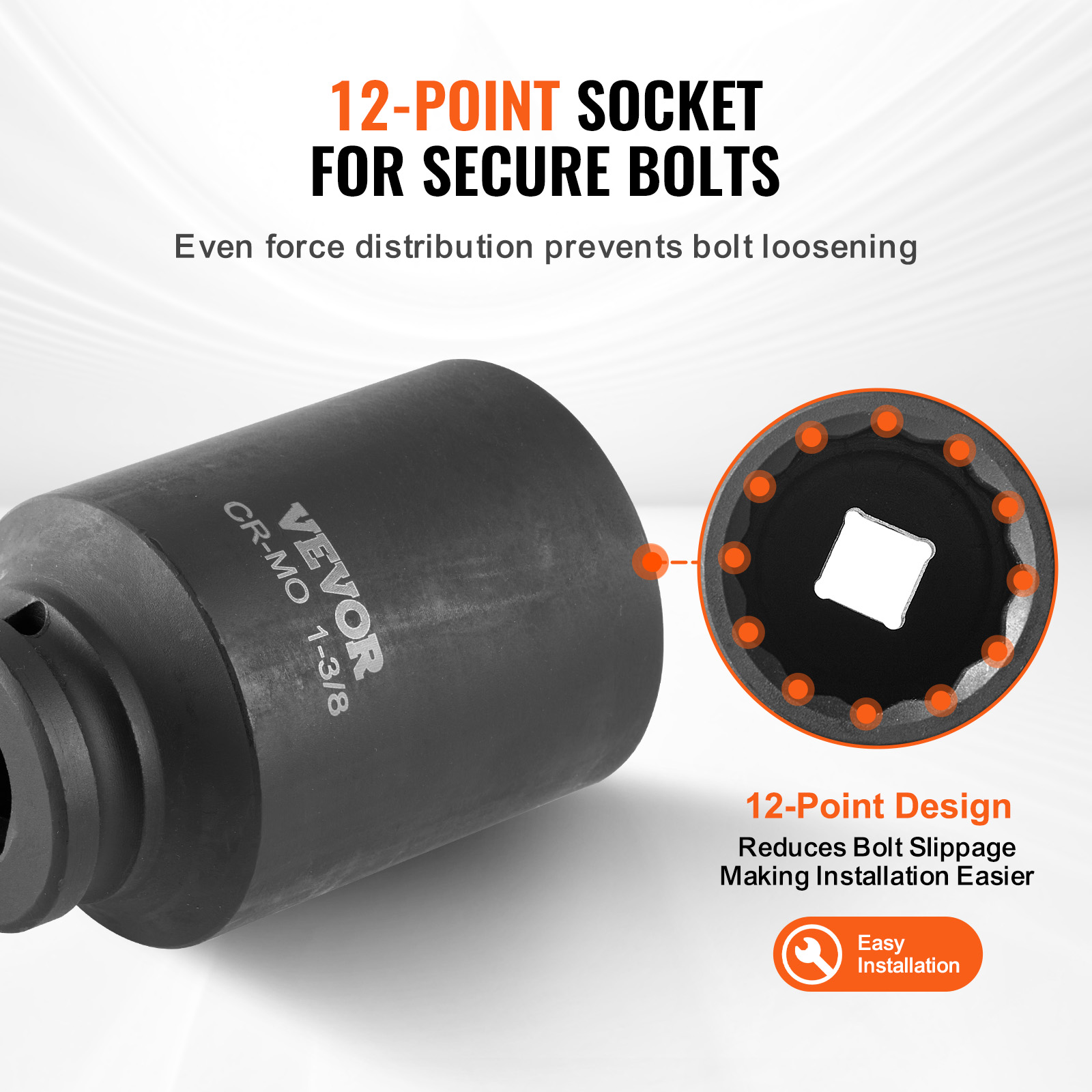 VEVOR Axle Nut Impact Socket Set 1/2" Drive Deep 12-Point 8PCS Metric Nut Socket