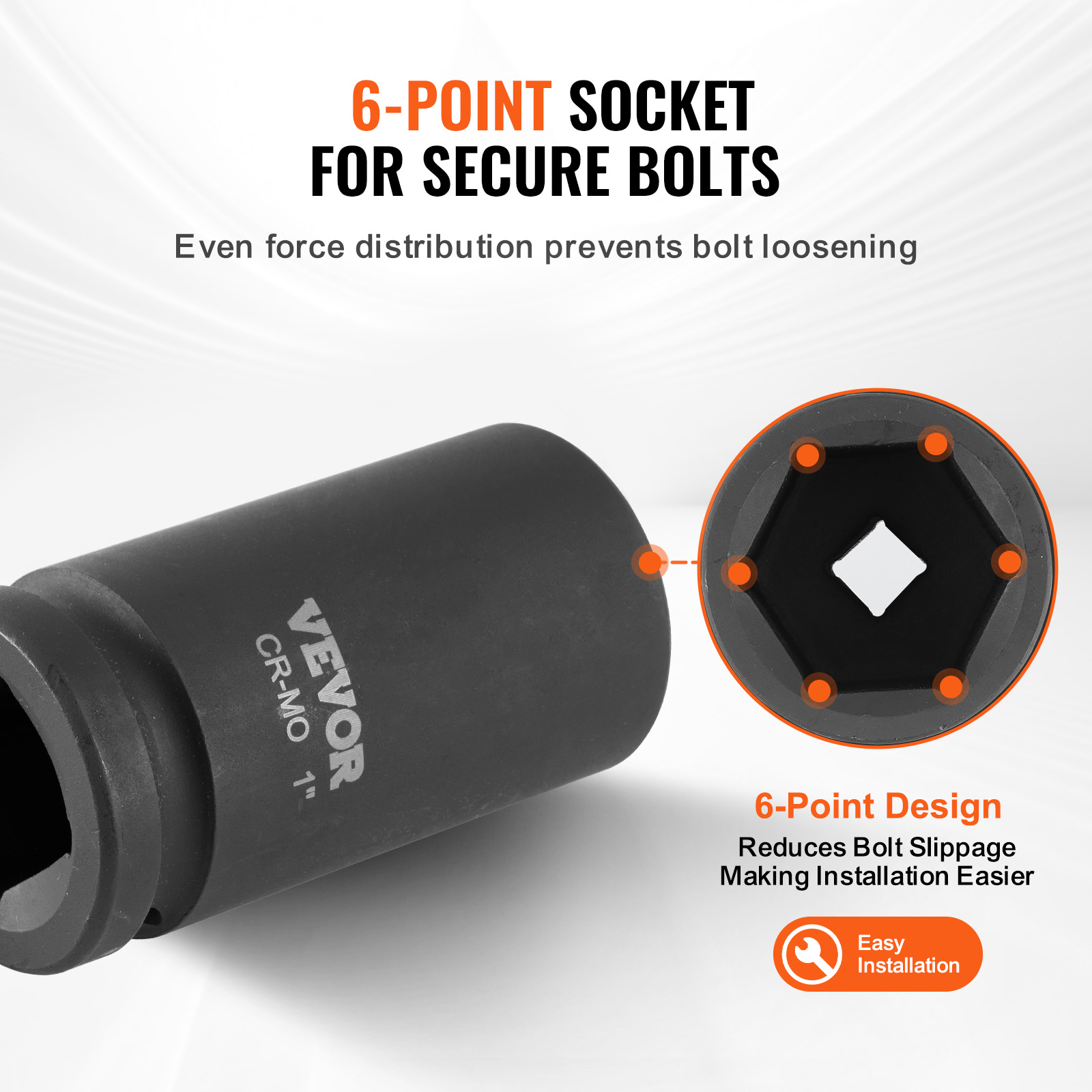 VEVOR Axle Nut Impact Socket Set 3/4" Deep Drive 6-Point 8PCS SAE Spindle Socket